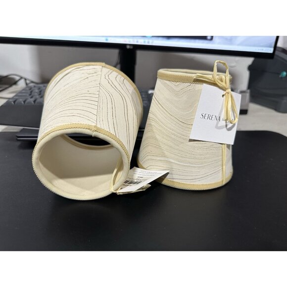 Serena & Lily x Maison Maison Poldina Marbleized Small Shade-Ivory Beige/Gold - Picture 4 of 9